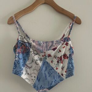 Floral Patchwork Adjustable Strap Bandana Top Sz S